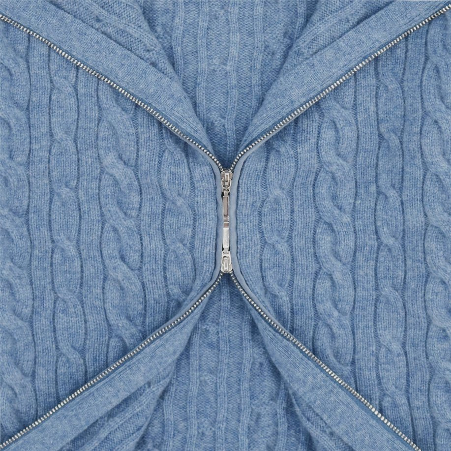 冬季定制女士针织毛衣蓝色长袖拉链开衫针织衫