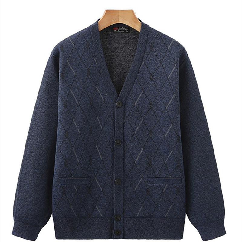 热销纽扣宽松男士长袖针织毛衣V领复古针织品