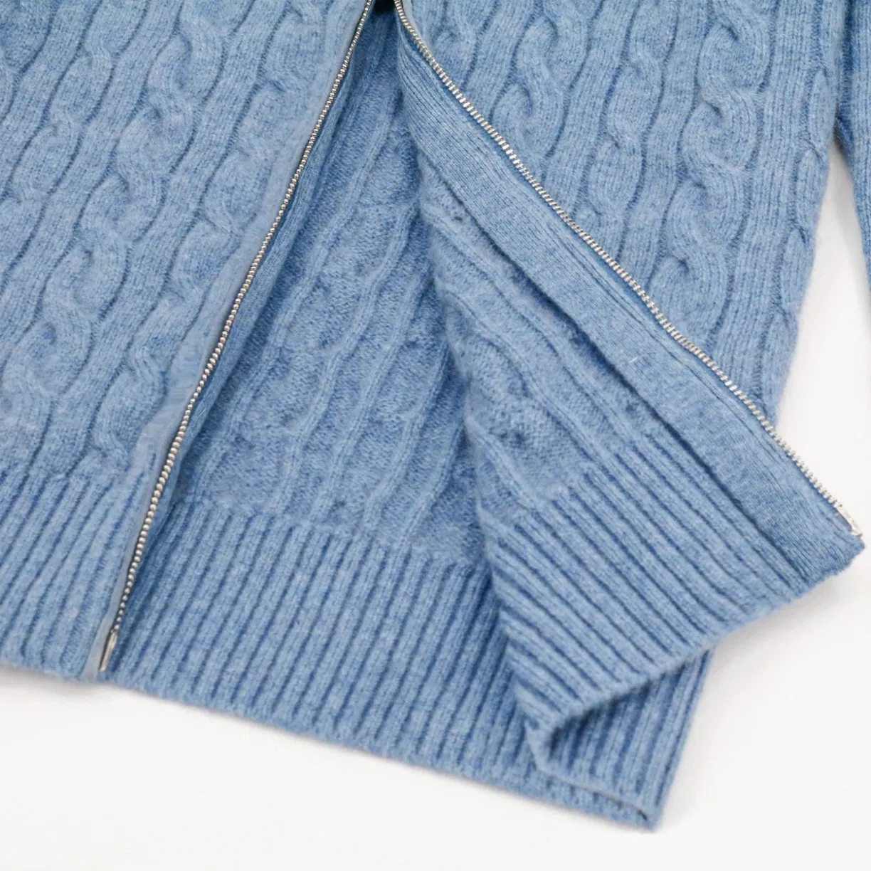 冬季定制女士针织毛衣蓝色长袖拉链开衫针织衫