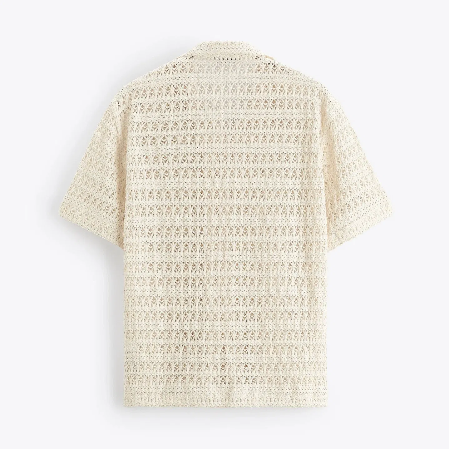 2023男士夏季短袖单排扣镂空钩针针织衬衫毛衣开衫