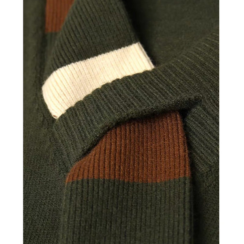 韩式慵懒风V领针织衫秋冬两件式条纹套头针织毛衣