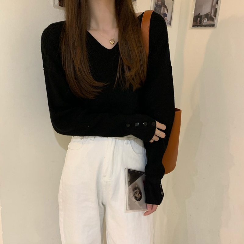 定制纯色毛衣女士长袖V领针织女士套头针织衫