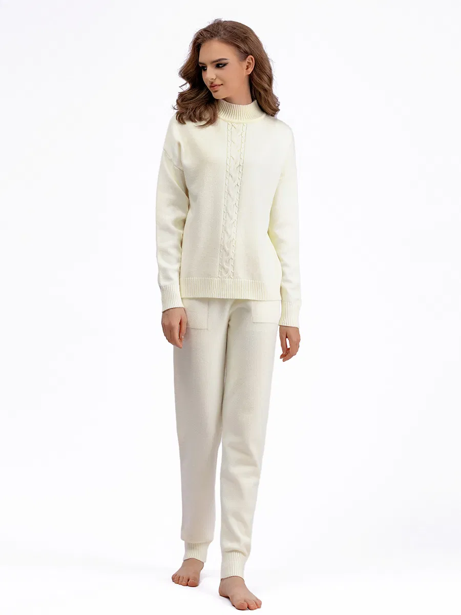 女装秋冬裤裤捻休闲模拟颈部长袖舒适毛衣套装