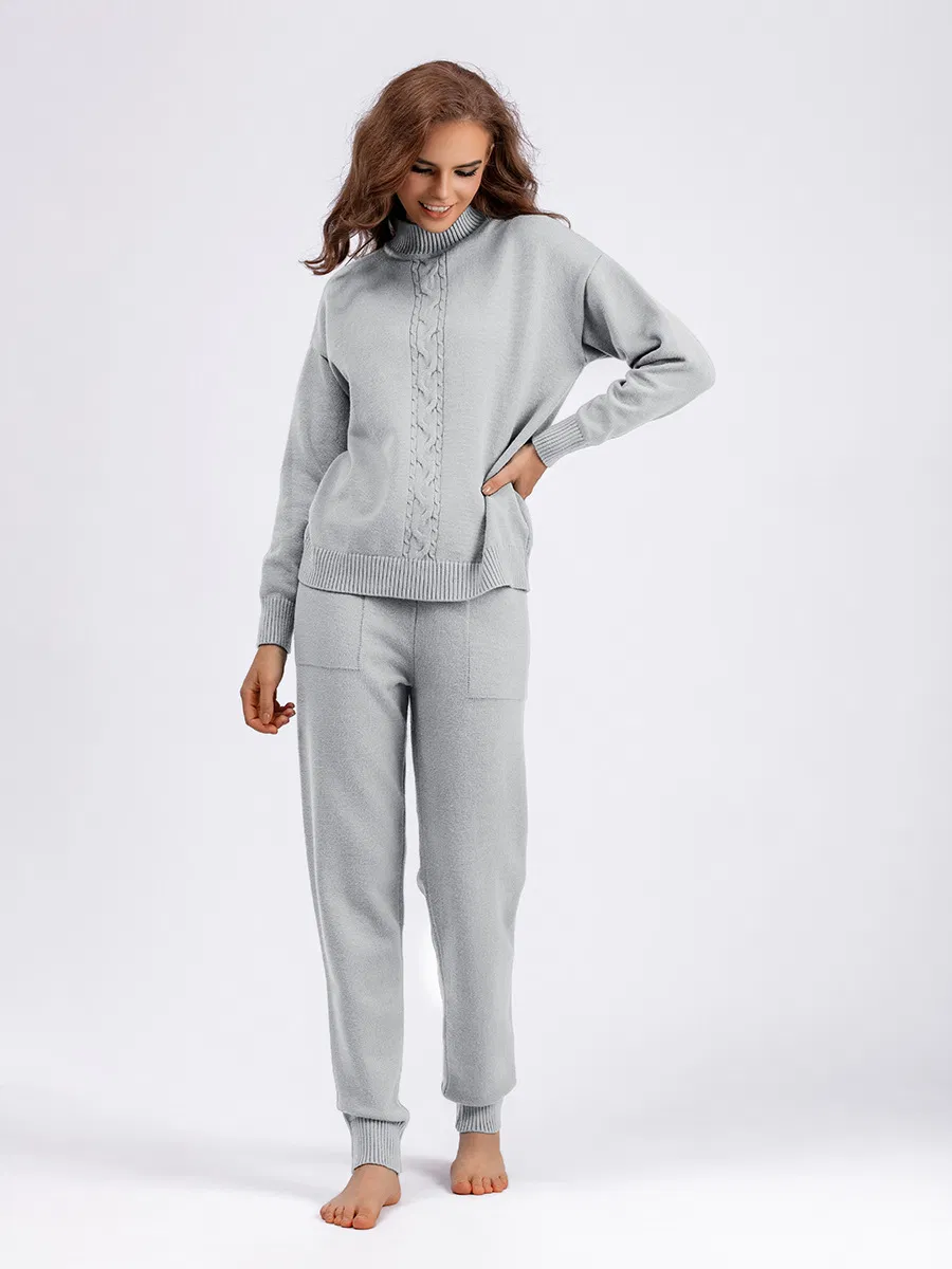 女装秋冬裤裤捻休闲模拟颈部长袖舒适毛衣套装