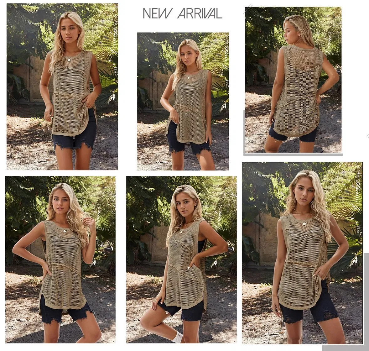 夏季时尚女性&amp;prime;S圆领无袖镂空针织衫休闲性感针织背心