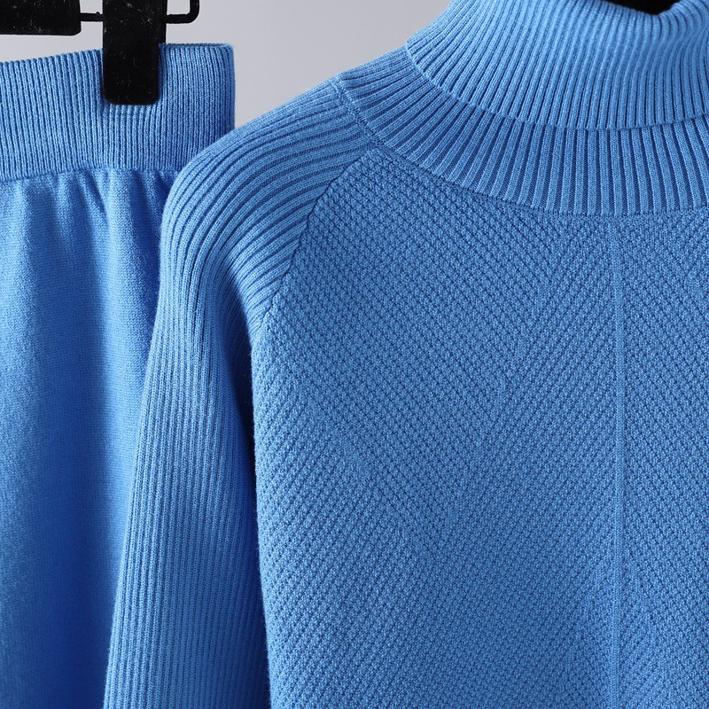 纯色针织品套装秋冬毛衣+系带休闲裤+家居服高领毛衣套装