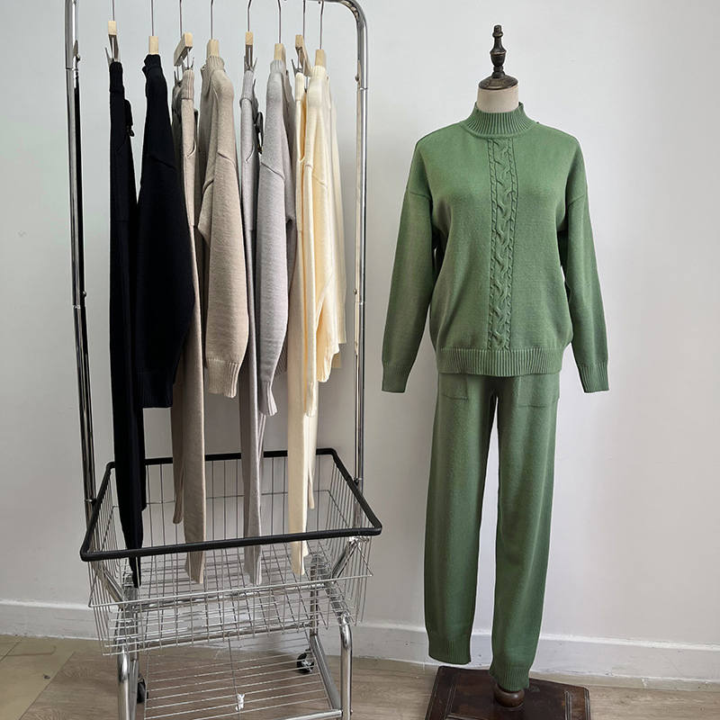 女装秋冬裤裤捻休闲模拟颈部长袖舒适毛衣套装