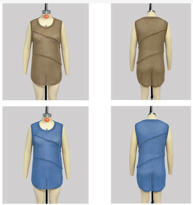 夏季时尚女性&amp;prime;S圆领无袖镂空针织衫休闲性感针织背心