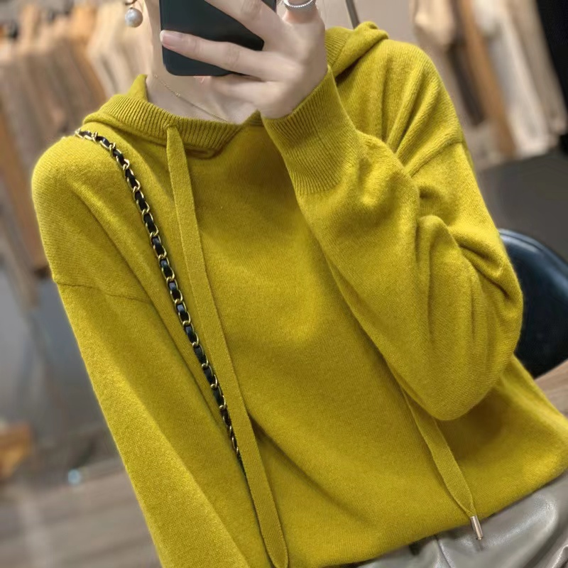 纯羊毛素色女士羊绒连帽衫柔软女士毛衣