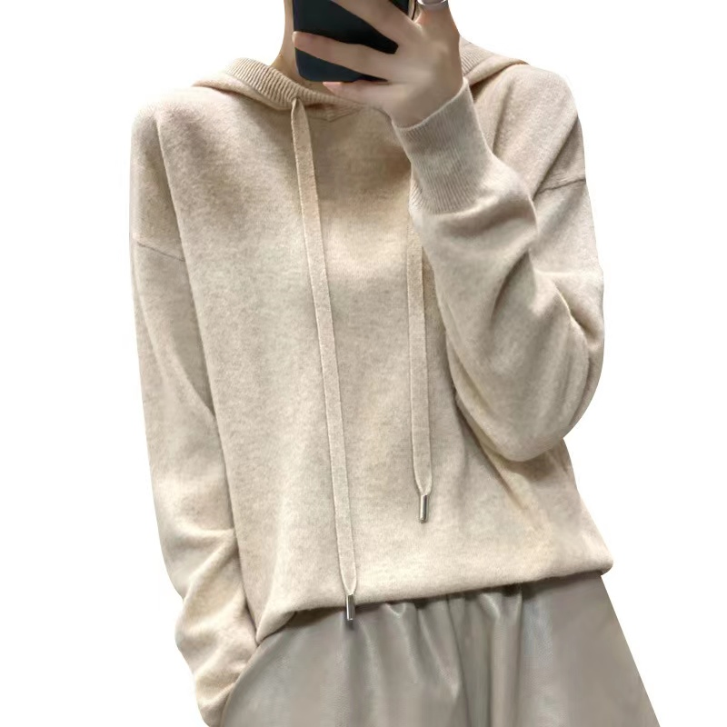 纯羊毛素色女士羊绒连帽衫柔软女士毛衣