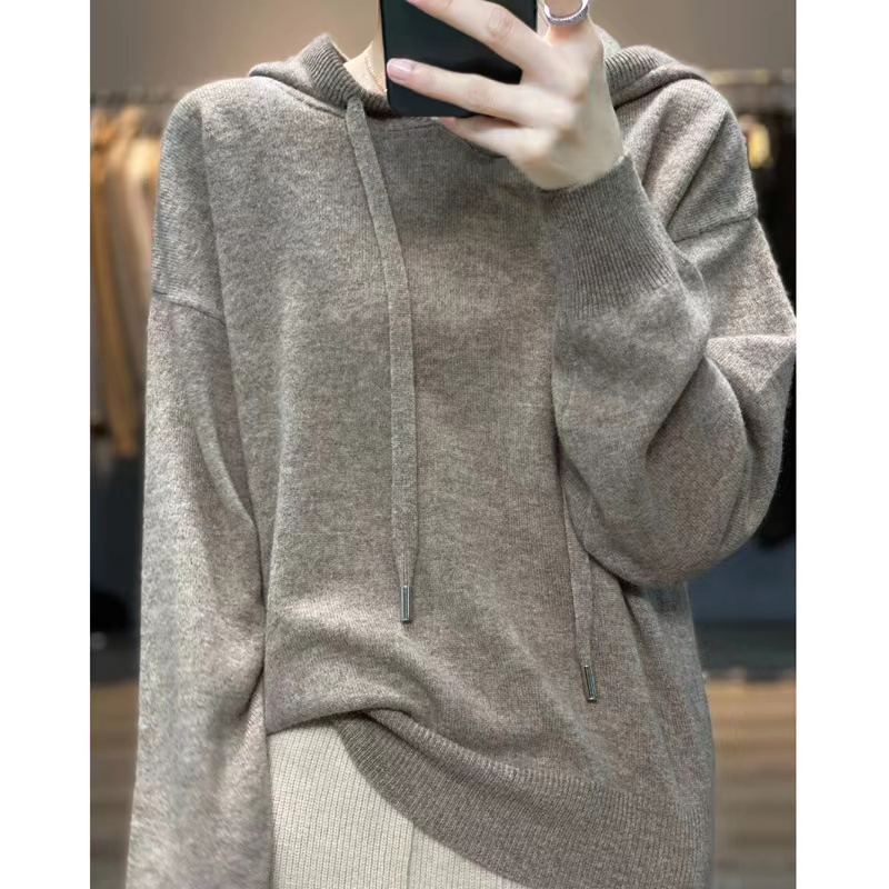 纯羊毛素色女士羊绒连帽衫柔软女士毛衣