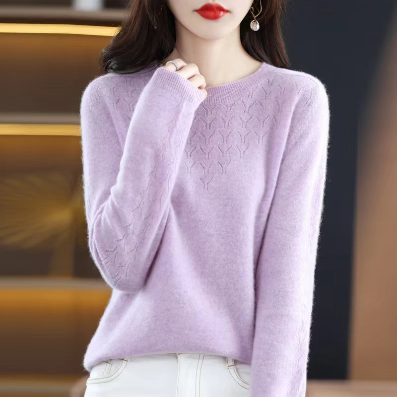 Women&amp;prime;S宽松合身圆领羊绒套头毛衣