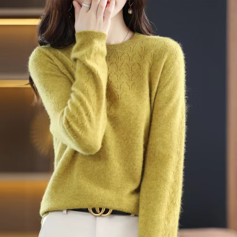 Women&amp;prime;S宽松合身圆领羊绒套头毛衣