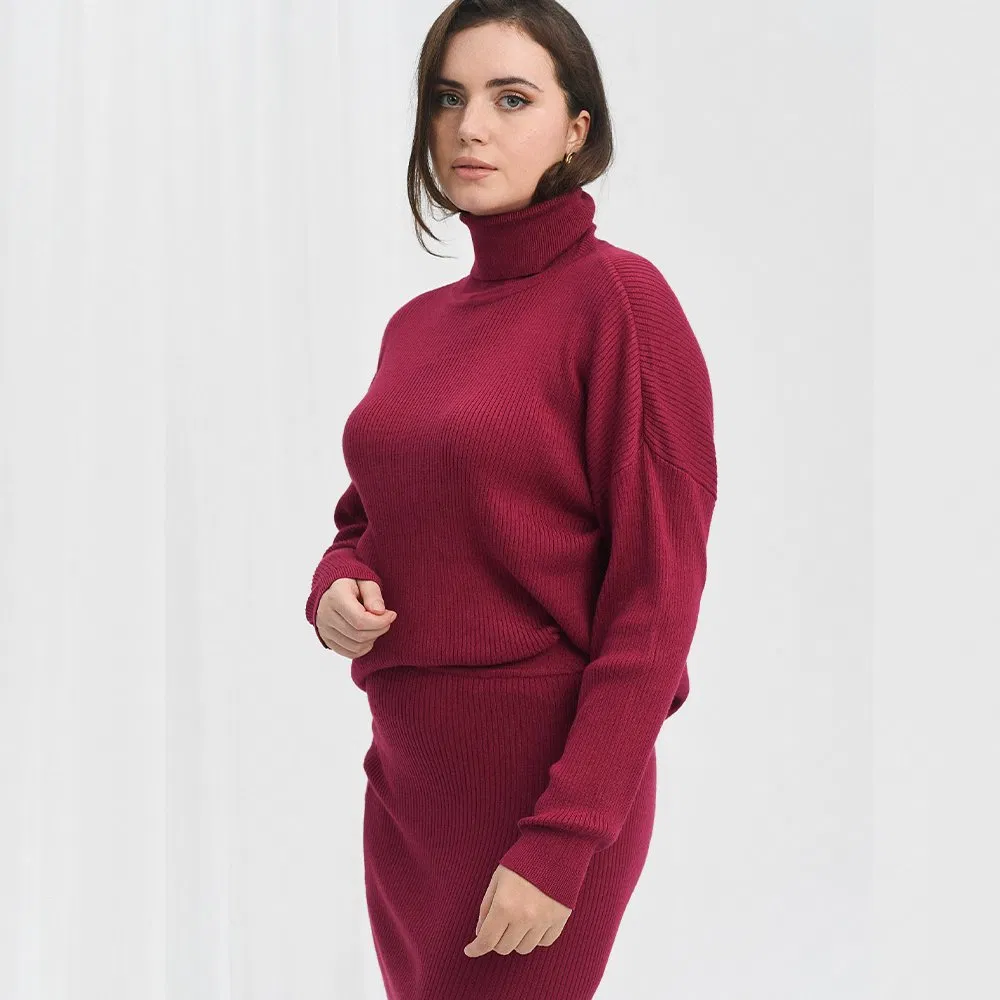 OEM/ODM纯色女卷领毛衣保暖女高领服装