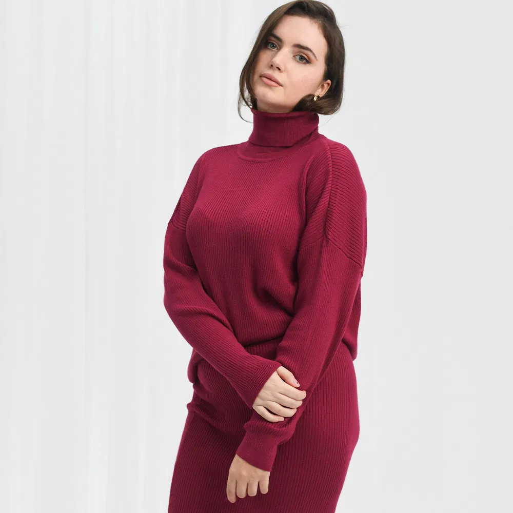 OEM/ODM纯色女卷领毛衣保暖女高领服装
