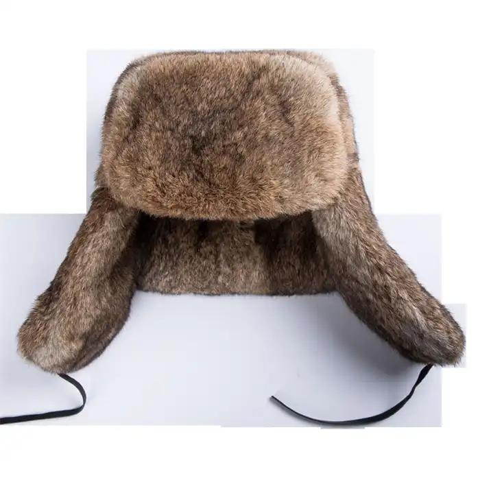 热销Ushanka冬季温暖Ushanka帽子与耳罩真正的毛皮软定制男子Ushankas