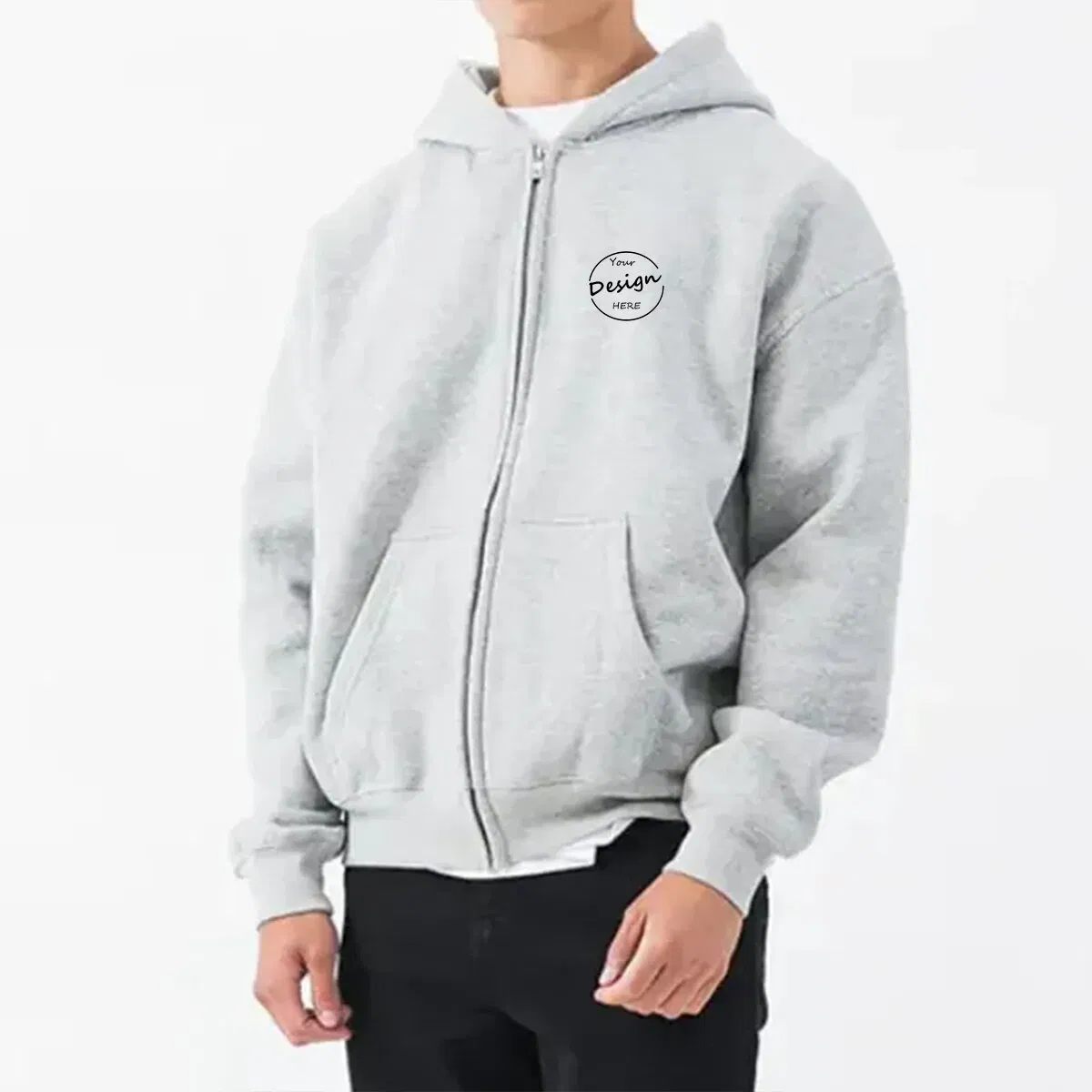 OEM高品质纯色刺绣拉链帽衫散装运动服休闲男士Highstreet空白拉链帽衫