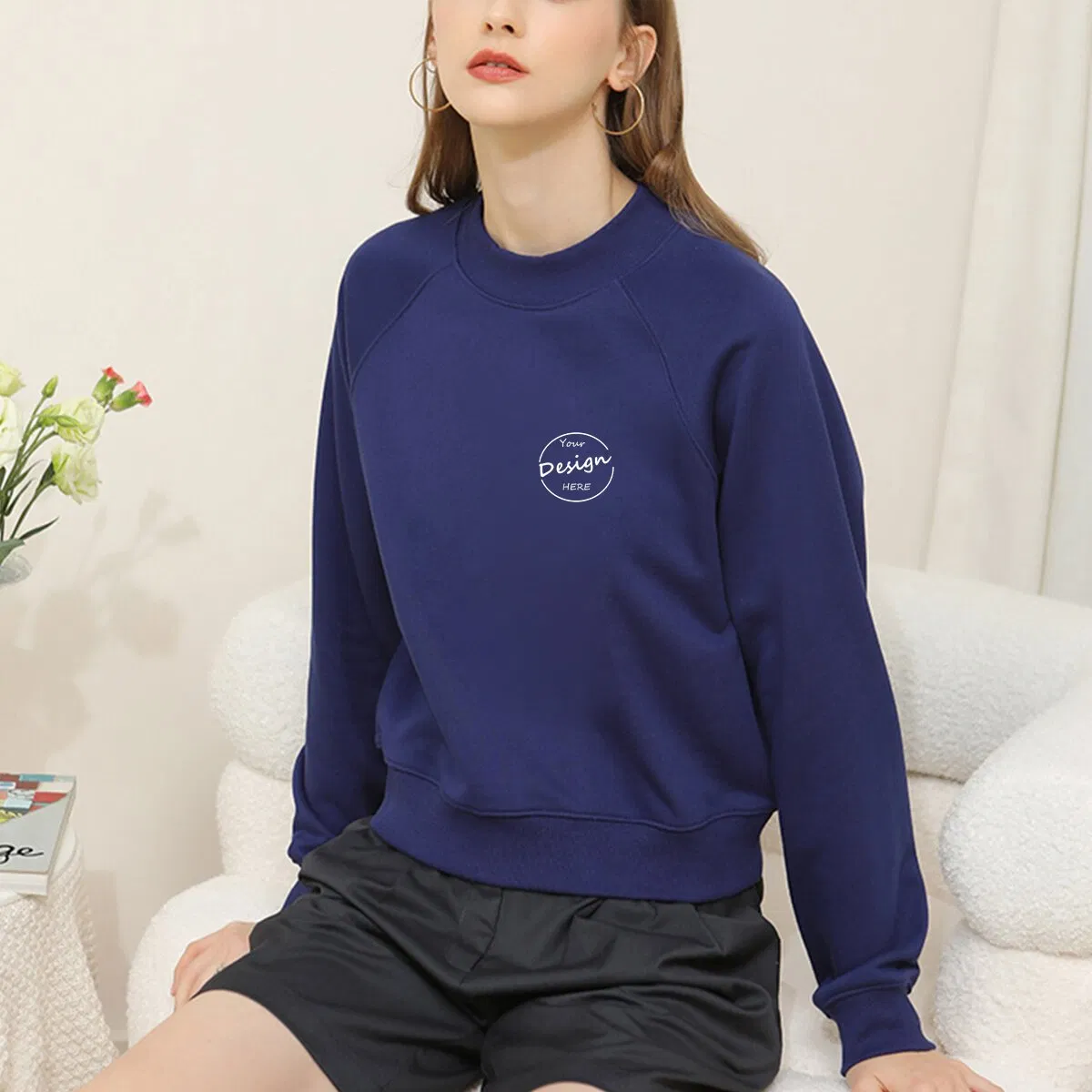 高品质纯色法国Terry Highstreet定制休闲丝印批发作物顶级运动衫女性