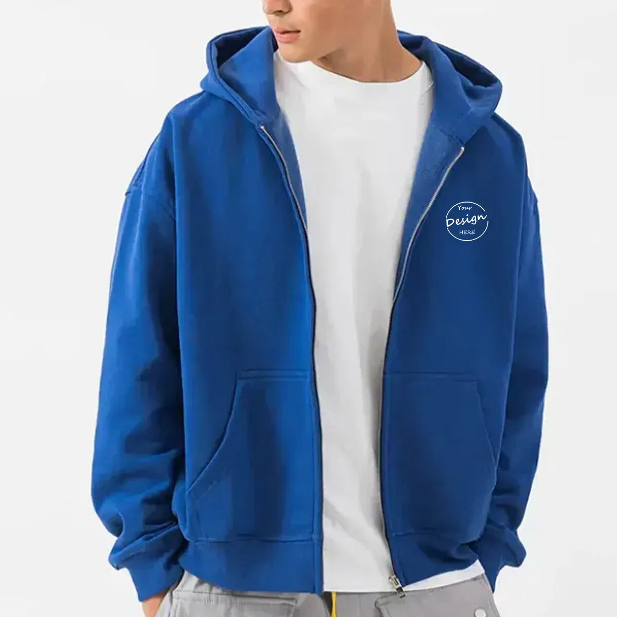 OEM高品质纯色刺绣拉链帽衫散装运动服休闲男士Highstreet空白拉链帽衫