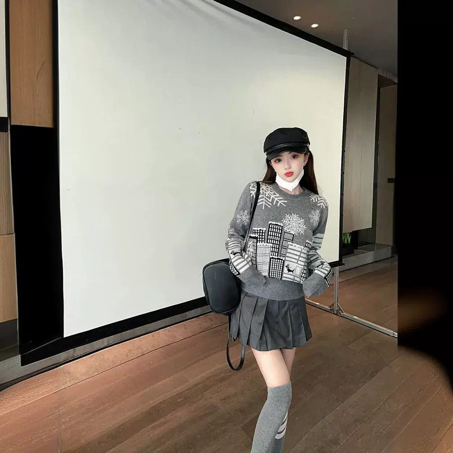 Women&amp;prime;S圣诞运动衫毛衣圆领长袖套头衫新奇雪花树图案针织