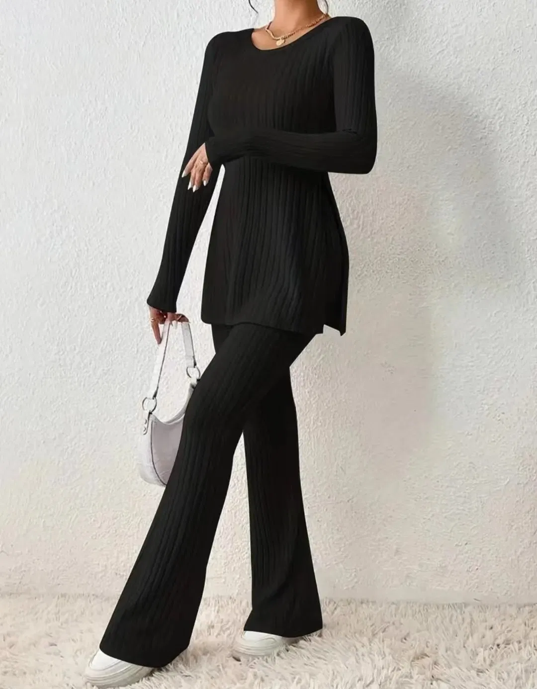 Women&amp;prime;S Longsleeve性感纯色毛衣Daily Fit时尚套装