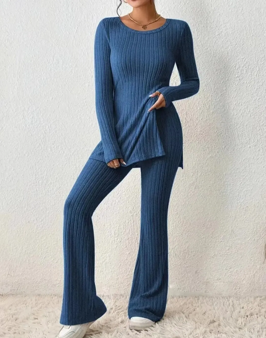 Women&amp;prime;S Longsleeve性感纯色毛衣Daily Fit时尚套装