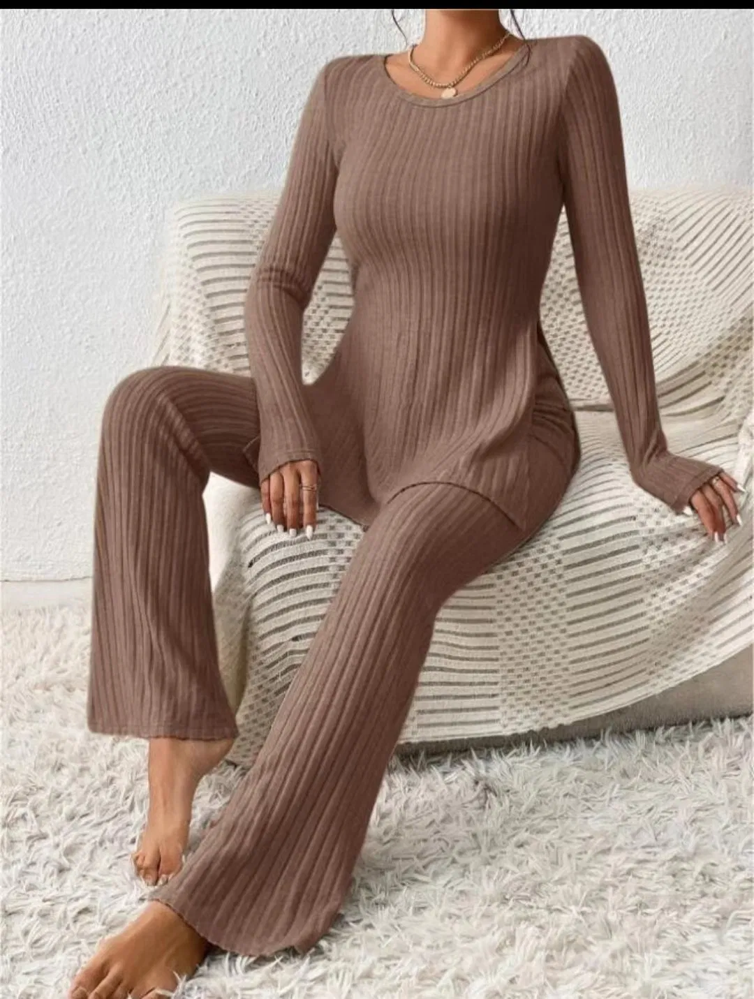 Women&amp;prime;S Longsleeve性感纯色毛衣Daily Fit时尚套装