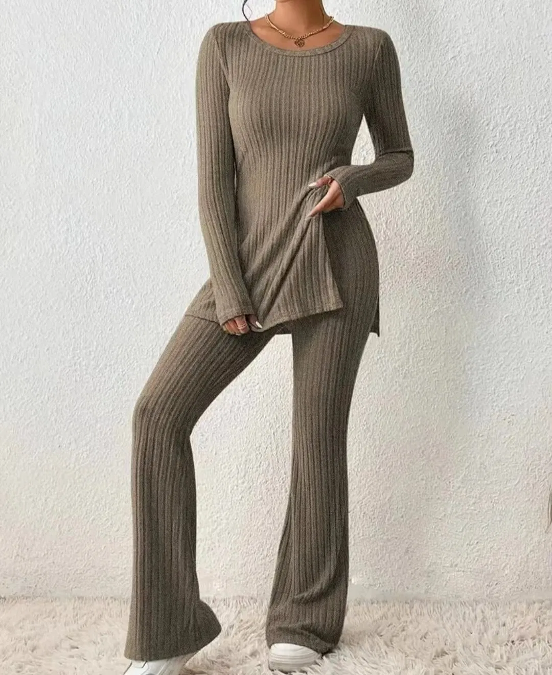 Women&amp;prime;S Longsleeve性感纯色毛衣Daily Fit时尚套装