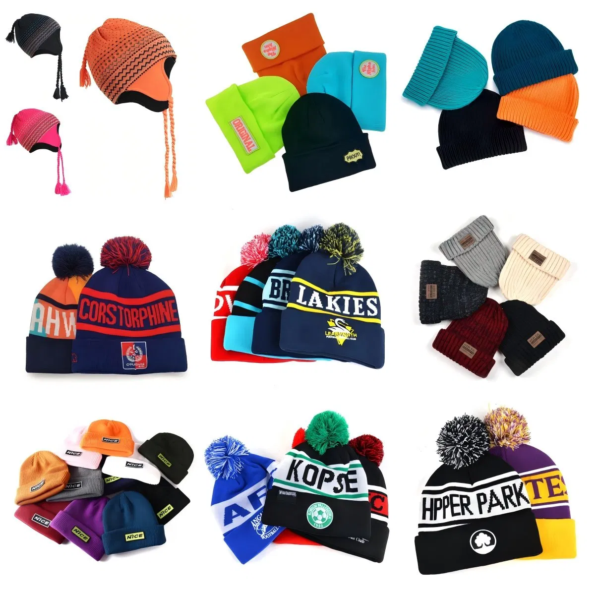 定制回收丙烯酸短球运动足球针织绒球提花帽子豆豆