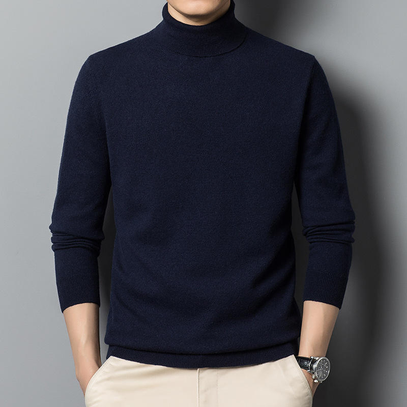 定制针织毛衣时尚冬季温暖纯色圆领羊毛套头衫针织男士毛衣