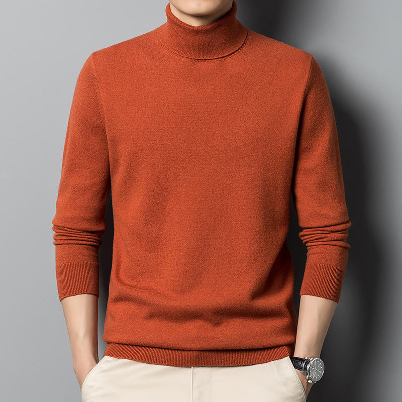 定制针织毛衣时尚冬季温暖纯色圆领羊毛套头衫针织男士毛衣