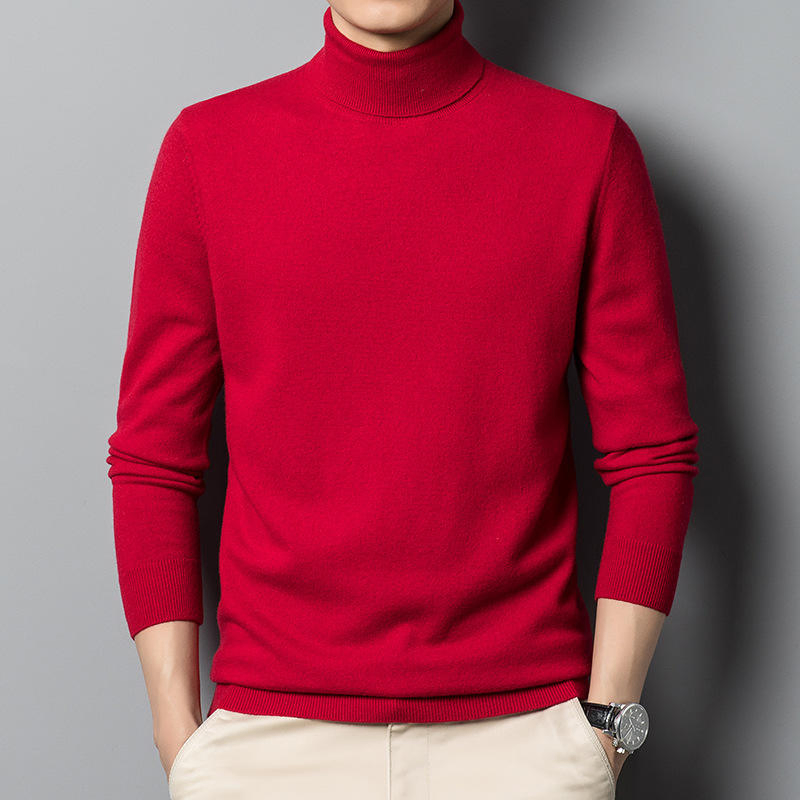 定制针织毛衣时尚冬季温暖纯色圆领羊毛套头衫针织男士毛衣