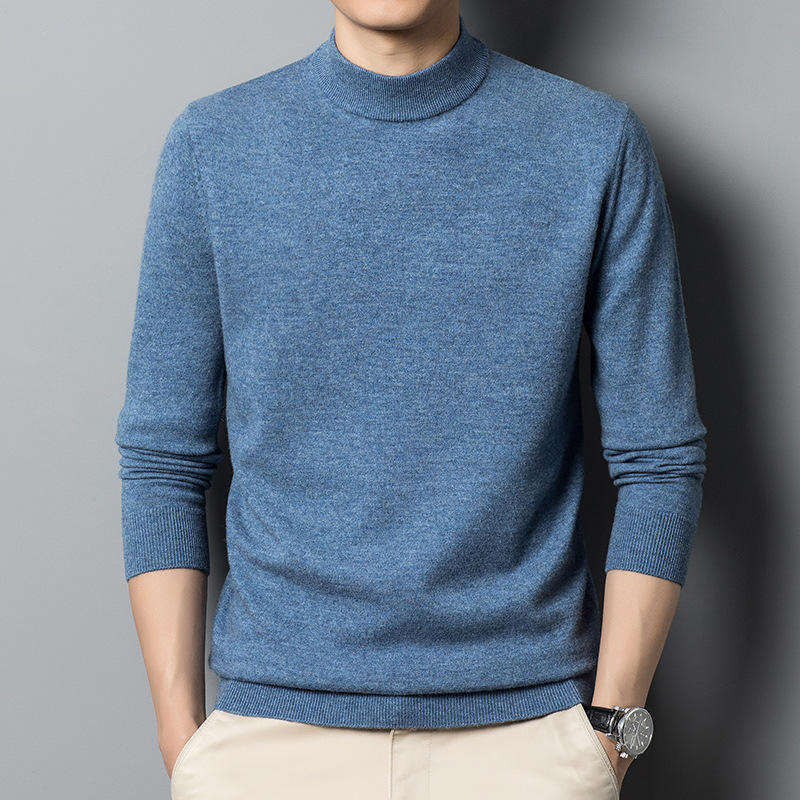 定制针织毛衣时尚冬季温暖纯色圆领羊毛套头衫针织男士毛衣