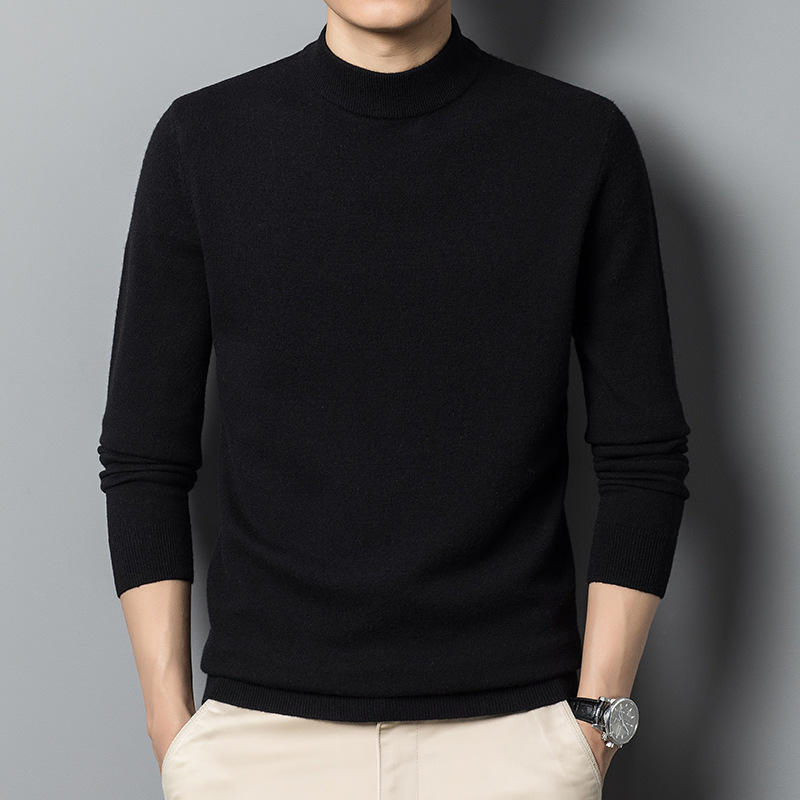 定制针织毛衣时尚冬季温暖纯色圆领羊毛套头衫针织男士毛衣