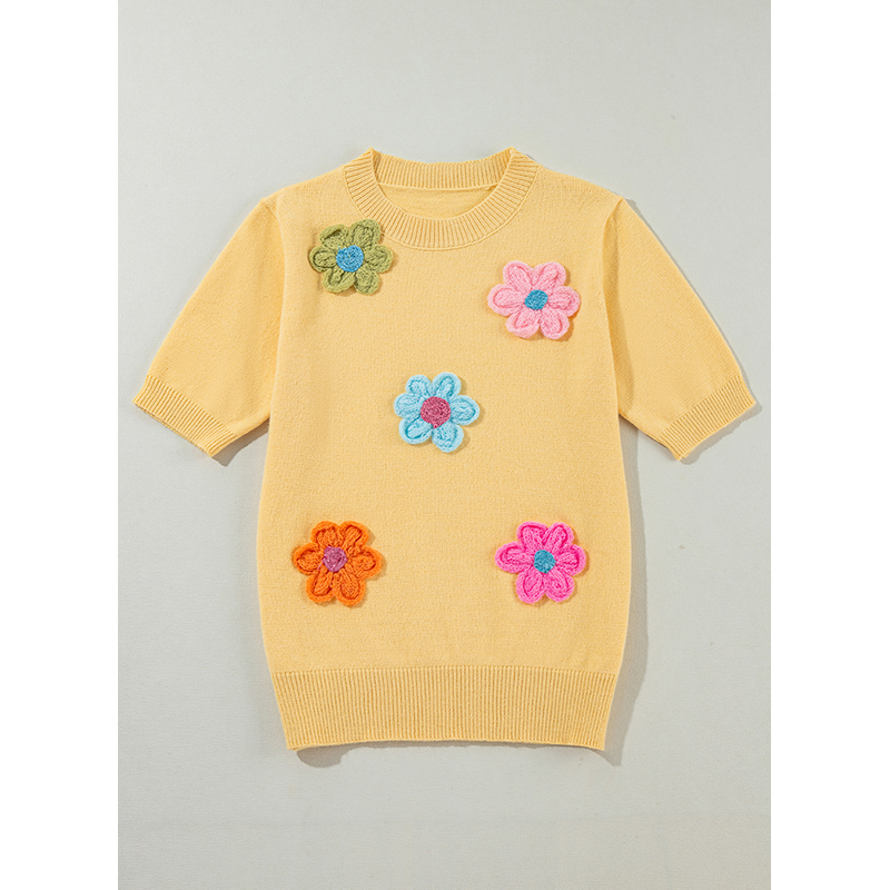 亲爱的情人毛衣制造商可爱的花贴花短袖女士&功放;总理;毛衣