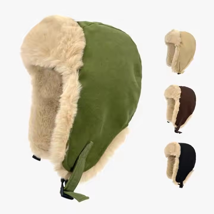 批发冬季自行车滑雪帽时尚耳瓣羊毛检查织物Beanies
