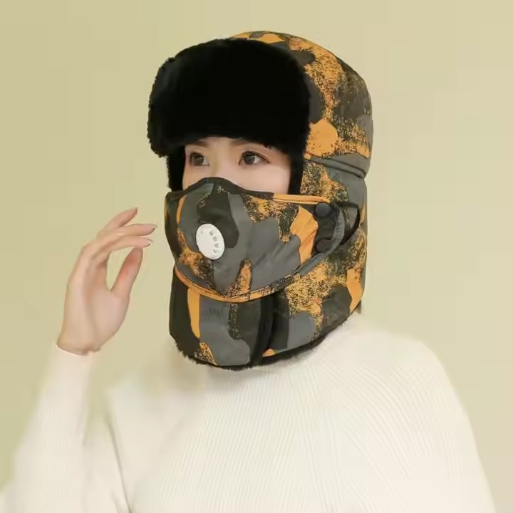 俄罗斯飞行员捕猎者帽子男士滑雪防风耳罩人造毛皮冬季轰炸机帽