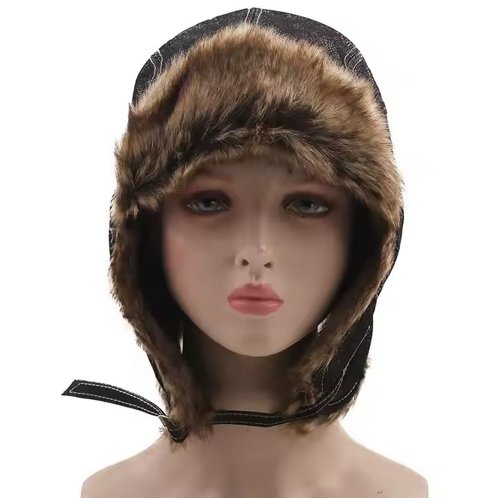 俄罗斯帽PU皮革温暖北极帽滑雪耳朵保护冬季帽