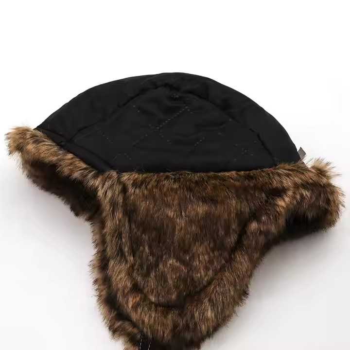 俄罗斯帽PU皮革温暖北极帽滑雪耳朵保护冬季帽