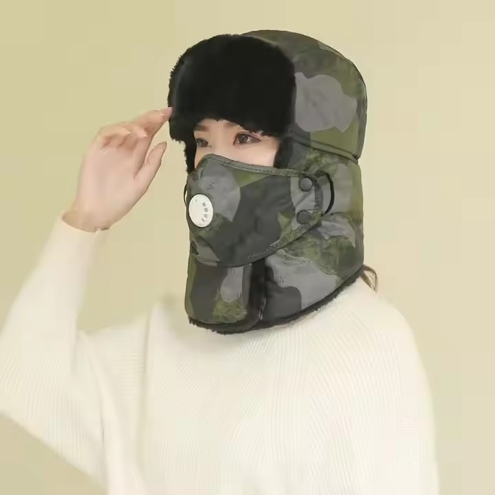 俄罗斯飞行员捕猎者帽子男士滑雪防风耳罩人造毛皮冬季轰炸机帽