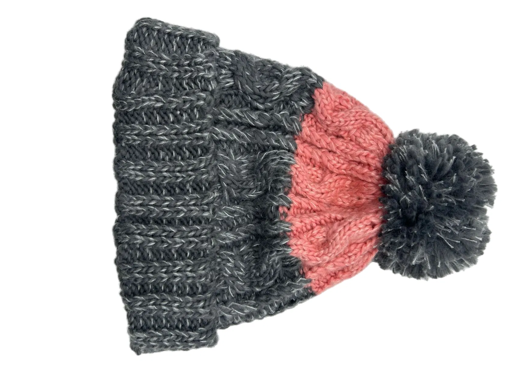 时尚女性双色针织帽与时尚POM-POM