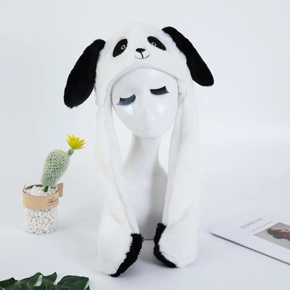 高品质的冬季帽子跳舞熊猫帽移动耳朵帽子孩子们有趣的毛绒动物兔子Bunnyhat