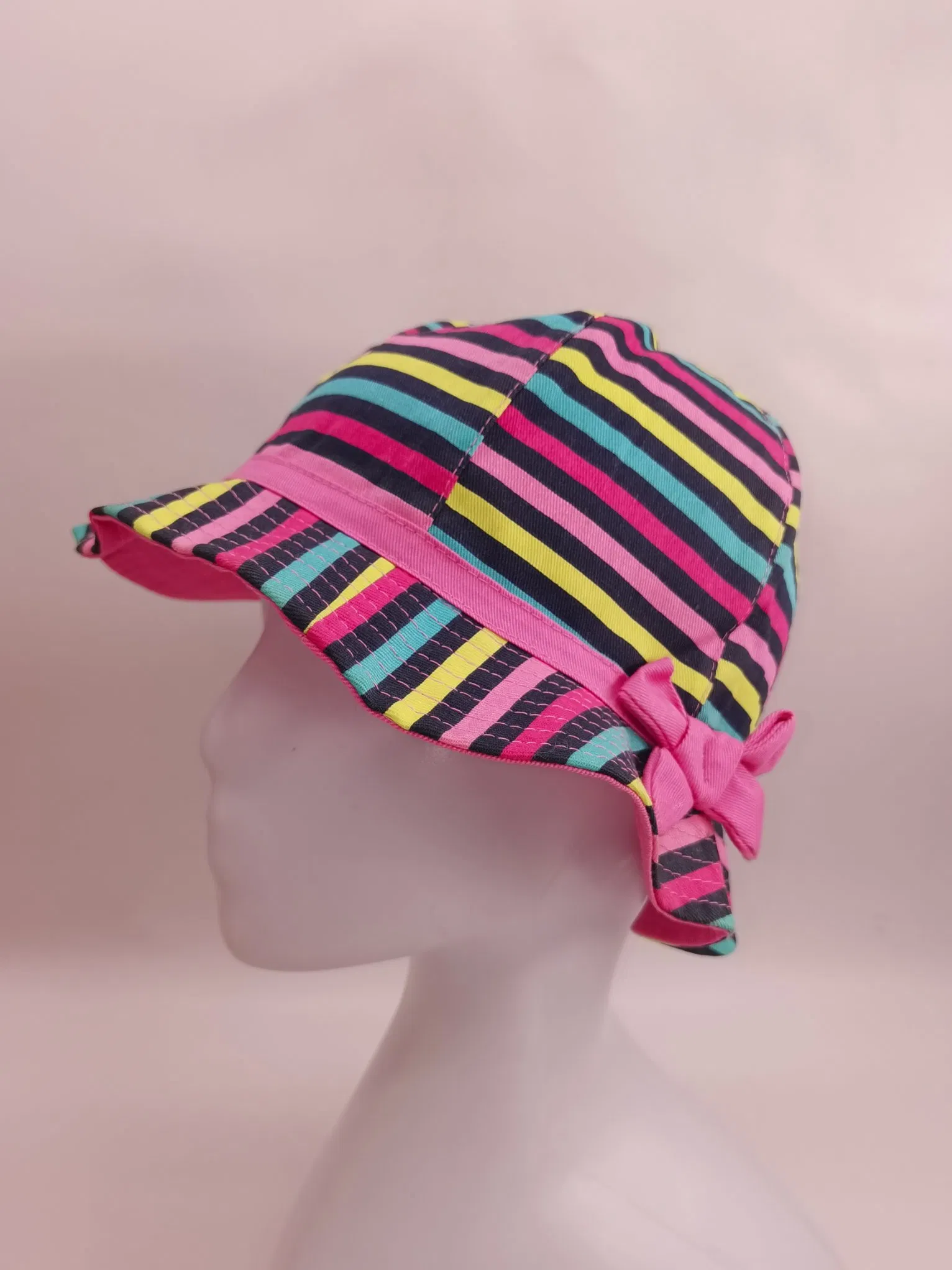 条纹棉桶钓鱼太阳帽